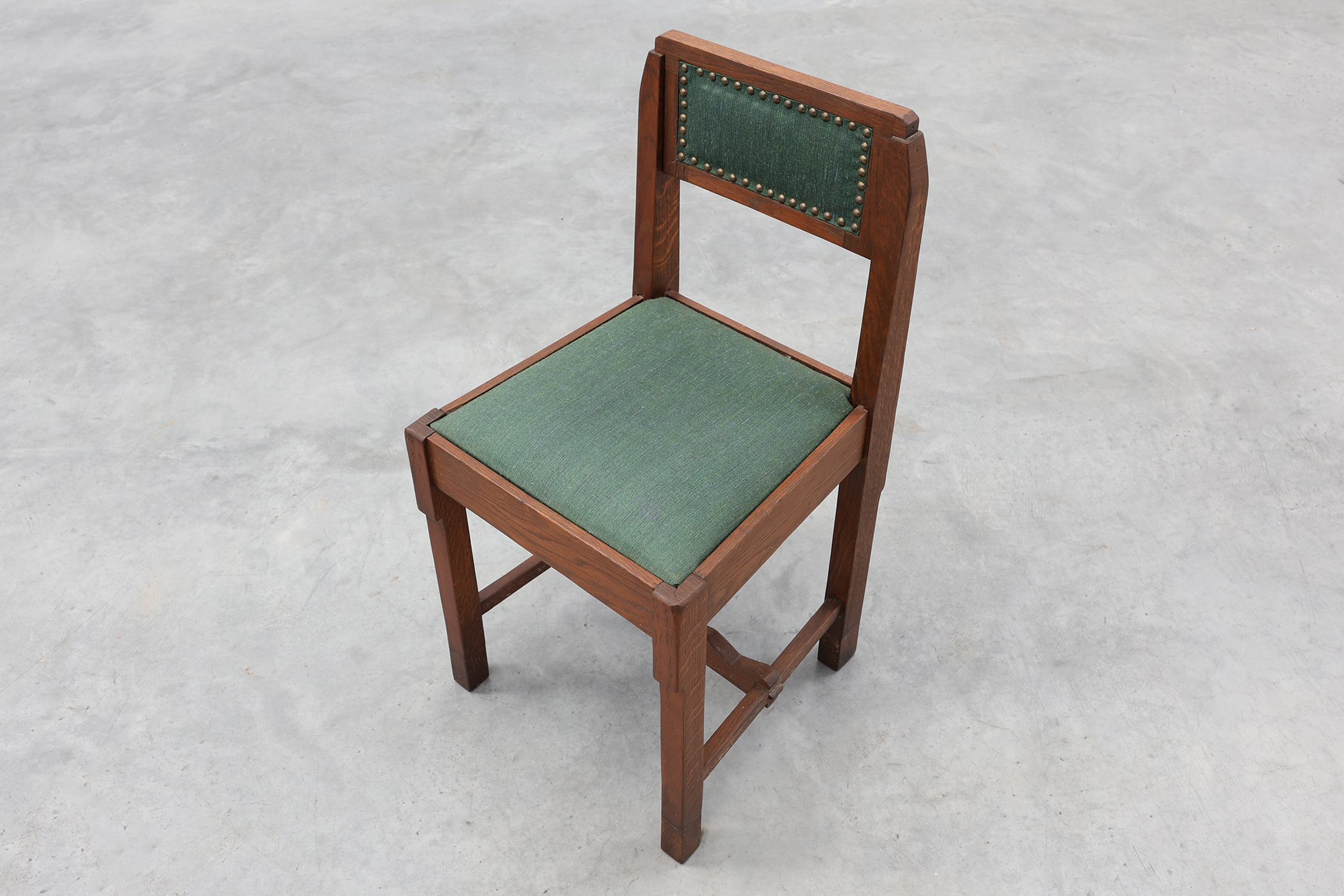 Belgian Art Deco oak side chair with  green upholstery, modernist 1920sthumbnail